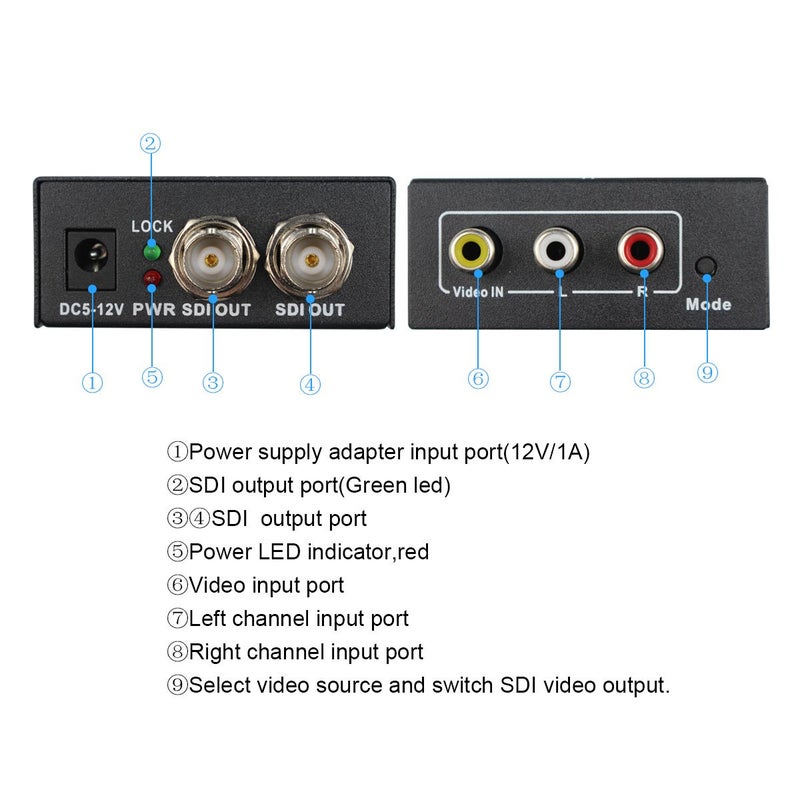 Wiistar AV CVBS to 3G-SDI Audio Video Converter Composite to SDI Converter Support 1080P for CRT HDTV to Camera - Image 4